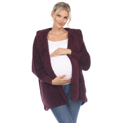 Maternity Plush Hooded Cardigan with Pockets