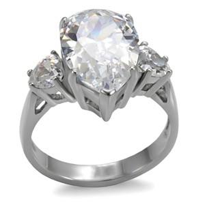 Slickblue Polished Stainless Steel Three-Stone Engagement Ring for Women - 15mm Clear CZ Pear, Synthetic, Size 5-10 - 1 of 4