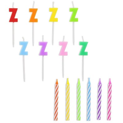 Blue Panda 96-Piece Letter Z and Colored Stripes Birthday Cake Candles Set with Holders for Party Decorations