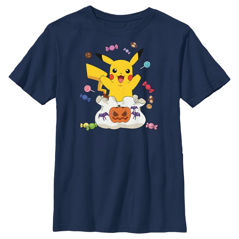Boy's Pokemon Halloween Pikachu Bag of Candy T-Shirt, 1 of 5