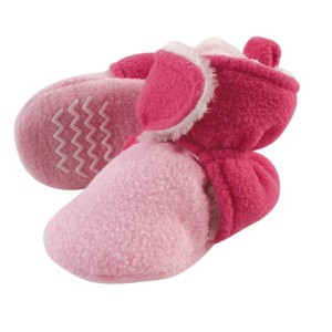 Hudson Baby Infant and Toddler Girl Cozy Fleece and Faux Shearling Booties, Light Pink Dark Pink - 1 of 1