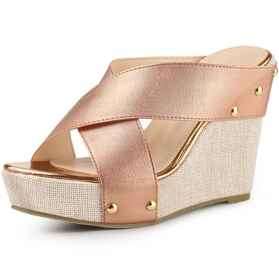 Allegra K Women's Open Toe Crisscross Straps Platform Slide Wedge Sandals