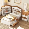 3-Pieces Bedroom Sets, Twin Size House-Shaped Bed With Storage Drawers, Nightstand With Colorblock Design, House-Shaped Stroage Rack-Cuddlewood - 2 of 4