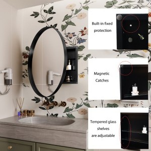 31.5 Inch Surface Mount Round Metal Framed Medicine Cabinet with Mirror and Adjustable Shelves Black Wall Mirror with Storage for Bathroom - 1 of 4