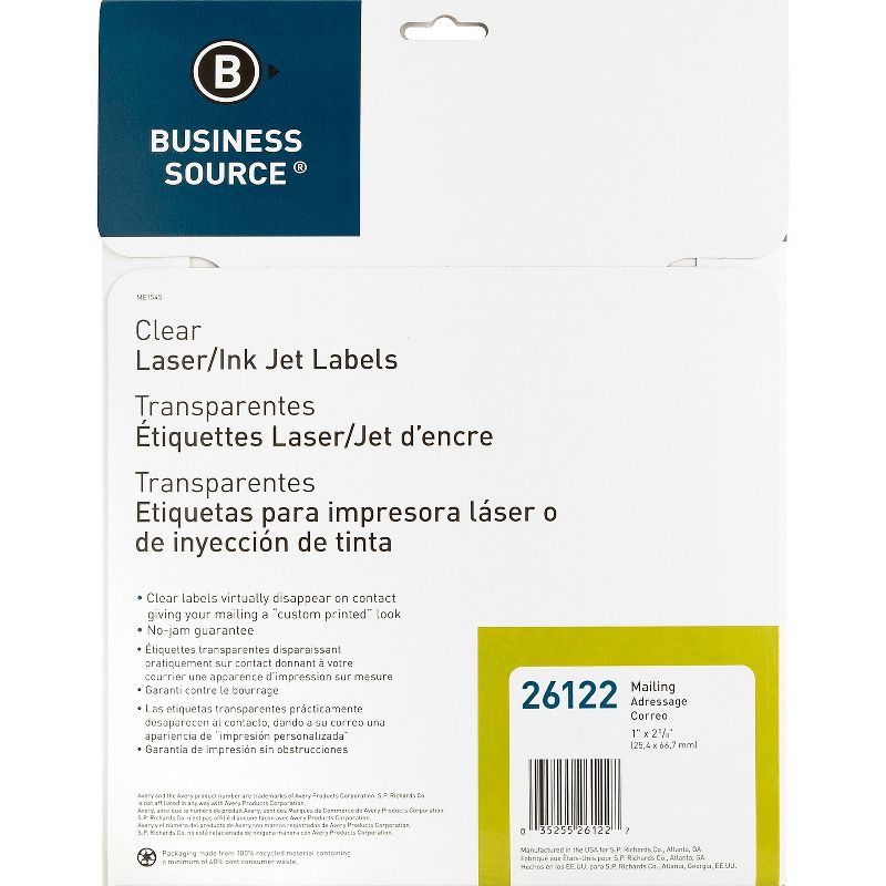 Business Source Mailing Labels Laser 1"x2-3/4" 750/PK Clear 26122, 2 of 4