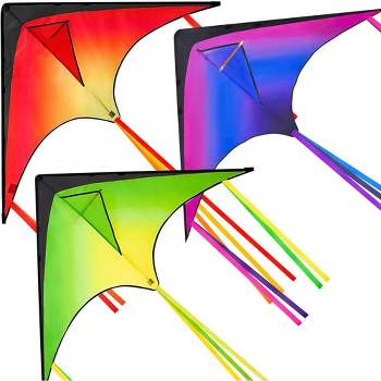 Syncfun 3 Packs Large Delta Kite Orange, Green and Purple, Easy to Fly Huge Kites for Kids and Adults with 262.5 ft Kite String