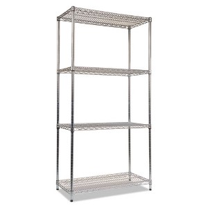 NSF Certified Industrial Four-Shelf Wire Shelving Kit, 36w x 18d x 72h, Silver