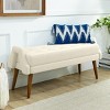 Modern Upholstered Entryway Bench with Geometric Armrests Bedroom Bench with Rubber Wood Legs for Living Room or End of Bed-LAOTIES - 3 of 4
