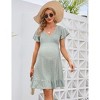 Coolmee Women Summer Midi Dress Maternity Floral Boho Wrap Short Sleeve V Neck Ruffle A-Line Flowy Sundress - 2 of 4