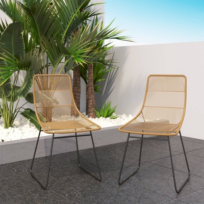 2pk Outdoor Wicker Dining Chairs - Tan - TK Classics