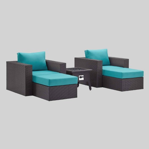 Convene 5 Piece Set Outdoor Patio With Fire Pit Espresso Turquoise Modway Target