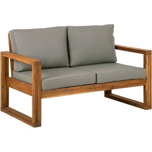 Galia Square Leg Acacia Wood Patio Loveseat with Cushions - Brown - Saracina Home - 1 of 4