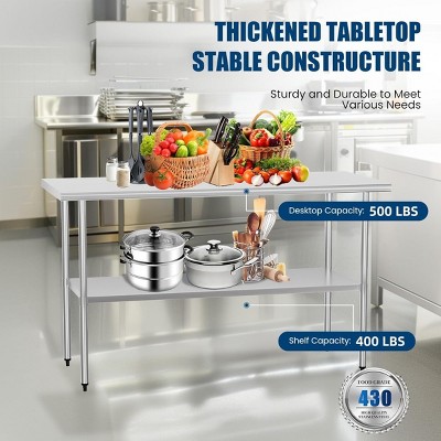 Standing Desk Industrial with Adjustable Undershelf and Heavy-Duty Surface for Commercial Kitchen 60in Wide-3irtyhousy