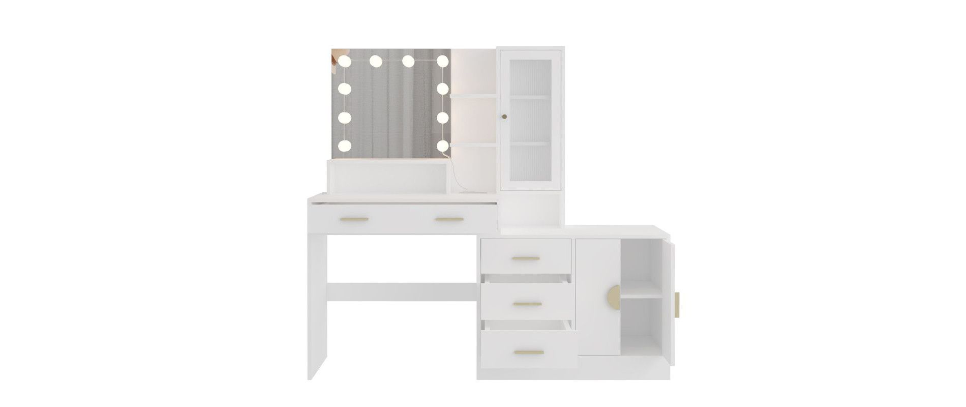 Makeup Vanity with Lights, USB & Power Outlet and Drawer Cabinet