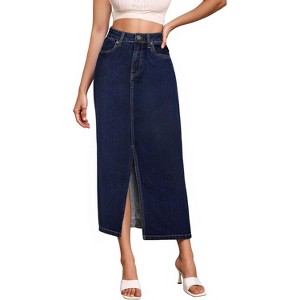 Women's Stretch Denim Maxi Skirt - Long for Office & Casual Wear Indigo - 1 of 4