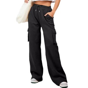 Clearlove Women High Waisted Drawstring Wide Leg Cargo Pants Trendy Casual Baggy Joggers Pants with Pockets - 1 of 4