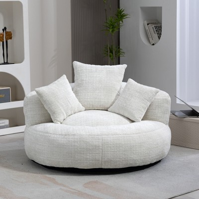 Lazy Sofa Chaise Lounge Chenille Single Sofa Bean Bag Chair Couch Upholstered Accent Chair with 3 Pillows, No Assembly Needed-ModernLuxe