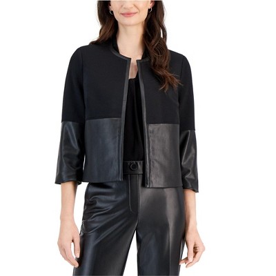 Kasper Womens Combo Faux-Leather Jacket, Black, 8P
