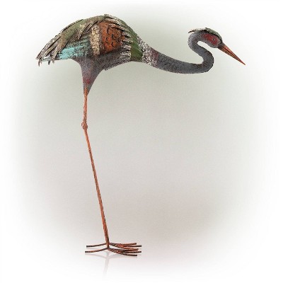 30" Multicolor Rustic Metal Crane Garden Statue