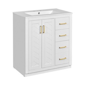 Ridstar 32.99 in. H White Bathroom Storage Cabinet with 3 Drawers& Soft Closing Doors - 1 of 4