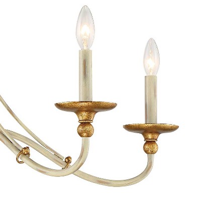 Westchester County 28" Farmhouse White and Gold Leaf 5-Light Chandelier
