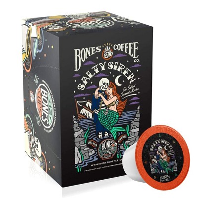 Bones Coffee Company Salty Siren Caramel Chocolate Flavor 12ct Single-Serve Bones Cups Coffee Pods Compatible with Keurig Coffee Maker
