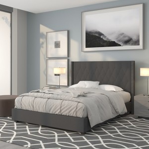 Emma and Oliver Extended Side Accent Nail Trimmed Upholstered Platform Bed - 1 of 4