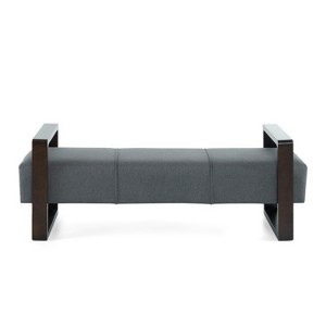 Christopher Knight Home Layla Modern Rubberwood Linen Upholstered Ottoman, Gray/Brown - 1 of 4