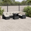 vidaXL 9 Piece Patio Sofa Set with Cushions Black and Cream Poly Rattan - 2 of 4