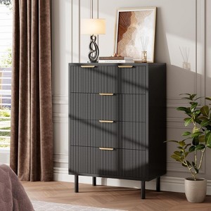 Dressers Chest with Drawers,Closet Dresser  with Anti-Tipping Device,Fluted 5 Drawer Dresser with metal legs,for living room，bedroom - 1 of 4