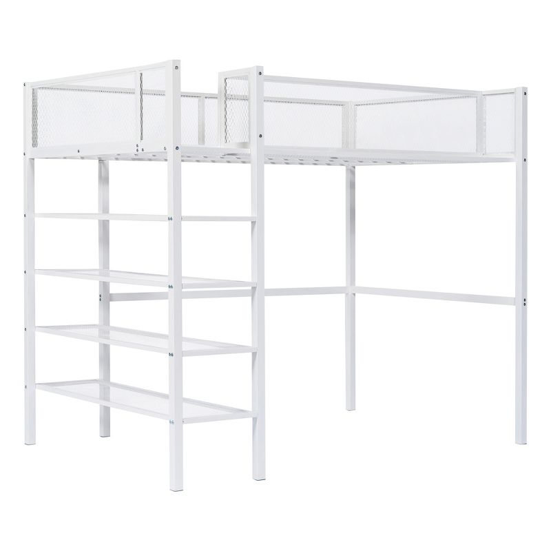 Metal Twin Size Loft Bed with 4 Shelves and Storage - ModernLuxe, 4 of 11