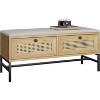 Acekool Rattan Shoe Bench with Storage Drawer and Linen Cushion, Wooden Entryway and Bedroom Bench, Natural Oak Finish - 4 of 4