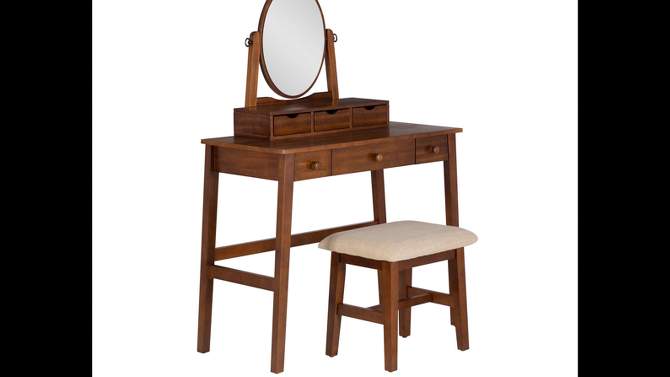 Lorna Traditional Wood 6 Drawer 2 Tier Adjustable Mirror Vanity and Upholstered Stool Walnut - Linon, 2 of 14, play video