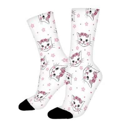 Cute Cats White Women Printed Crew Socks Funny Funky Socks Soft Polyester Novelty Gifts for Artists Men