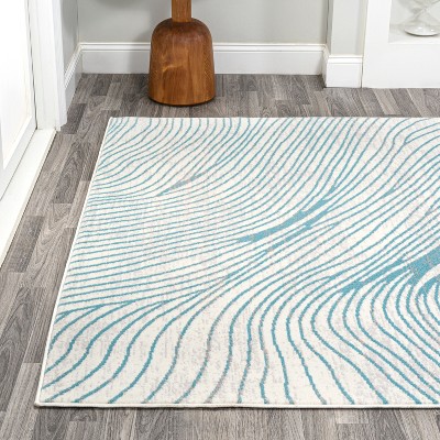 Ivory and Blue Geometric Synthetic 5x8 Area Rug