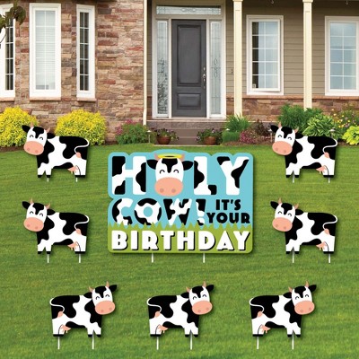 Big Dot of Happiness Holy Cow - It's Your Birthday - Yard Sign and Outdoor Lawn Decorations - Funny Birthday Prank Yard Signs - Set of 8