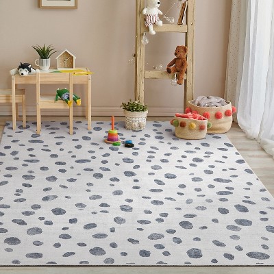 Ivory and Black Synthetic Chenille Kids' Rectangular Rug