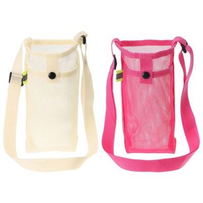 Unique Bargains Mesh Portable Adjustable Strap Water Bottle Bag for Sports 2 Pcs