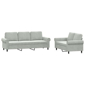 vidaXL Velvet Sofa Set 2PC - Light Gray, Modern Loveseat and Couch Combo with Cushions and Stable Metal Frame for Living Room, Lounge. - 1 of 4