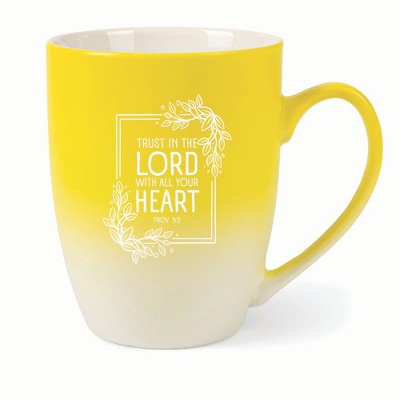 Elanze Designs Trust In The Lord With All Your Heart Two Toned Ombre Matte 10 ounce New Bone China Coffee Tea Cup Mug, Yellow and White