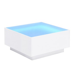 CLIHOME Square High Gloss Coffee Table with 16-color Strip Lights, Modern Center Table with Frosted Tempered Glass Top - 1 of 4