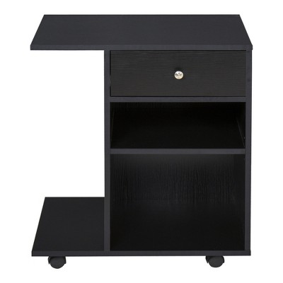 Black Mobile Printer Stand with Drawer and Adjustable Shelf