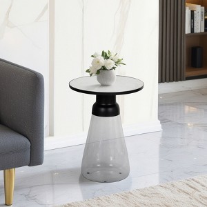 Modern Accent Side Table - Marble Top with Clear Base - Metal & Stone Contemporary End Table for Bedroom, Home & Office - 21" Black & White - 1 of 4