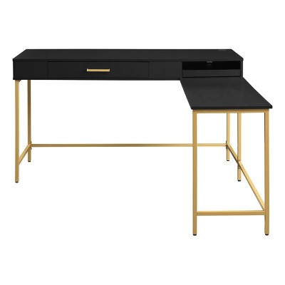 Contemporary Black Wood Corner Computer Desk with Power Tray