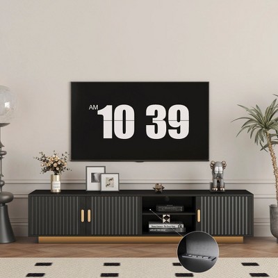 Chic Crate - 80" Mid-Century Media Console w/ LED Lights & Storage - Walnut & Brass TV Stand