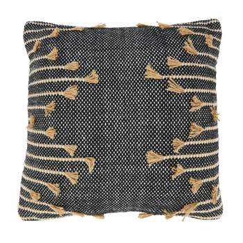 18"x18" Crafted Comfort Zig Zag Tassel Square Throw Pillow Black - Saro Lifestyle