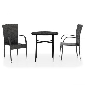 vidaXL Patio Dining Set 3 Piece Outdoor Wicker Table and Chair Set Poly Rattan - Black - 1 of 4