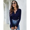 Womens Polo Sweaters V Neck Long Sleeve Collared Sweater Fall Lightweight Knit Pullover Jumper Tops Ruffle Casual Knitwear - 3 of 4