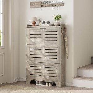 Shoe Storage Cabinet With 3 Flip Drawers, Freestanding Hidden Shoe Organizer, Wooden Slim Narrow Shoe Rack Cabinet For Hallway Living Room - 1 of 4