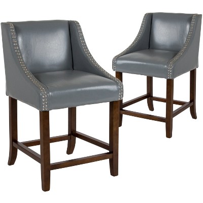 Emma and Oliver 2 Pk. 24" High Transitional Walnut Counter Height Stool with Accent Nail Trim